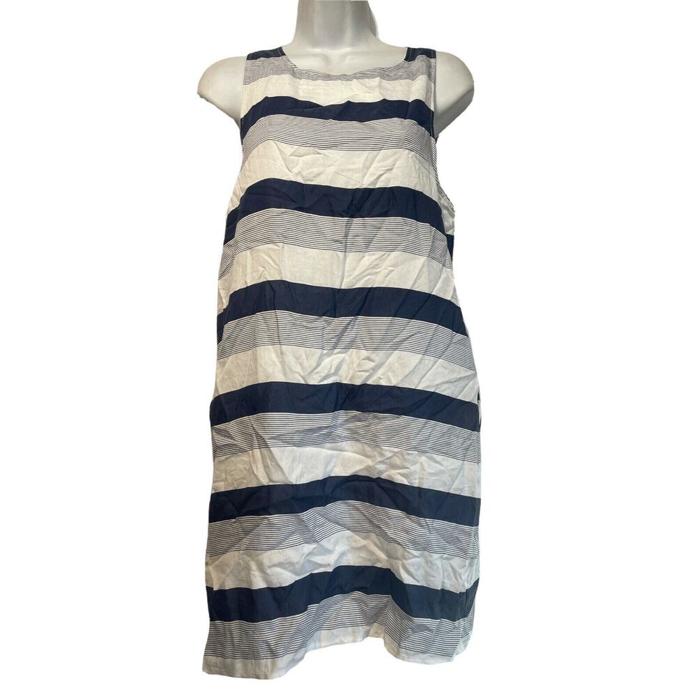 flawless blue white sleeveless stripe pockets dress Womens Size M